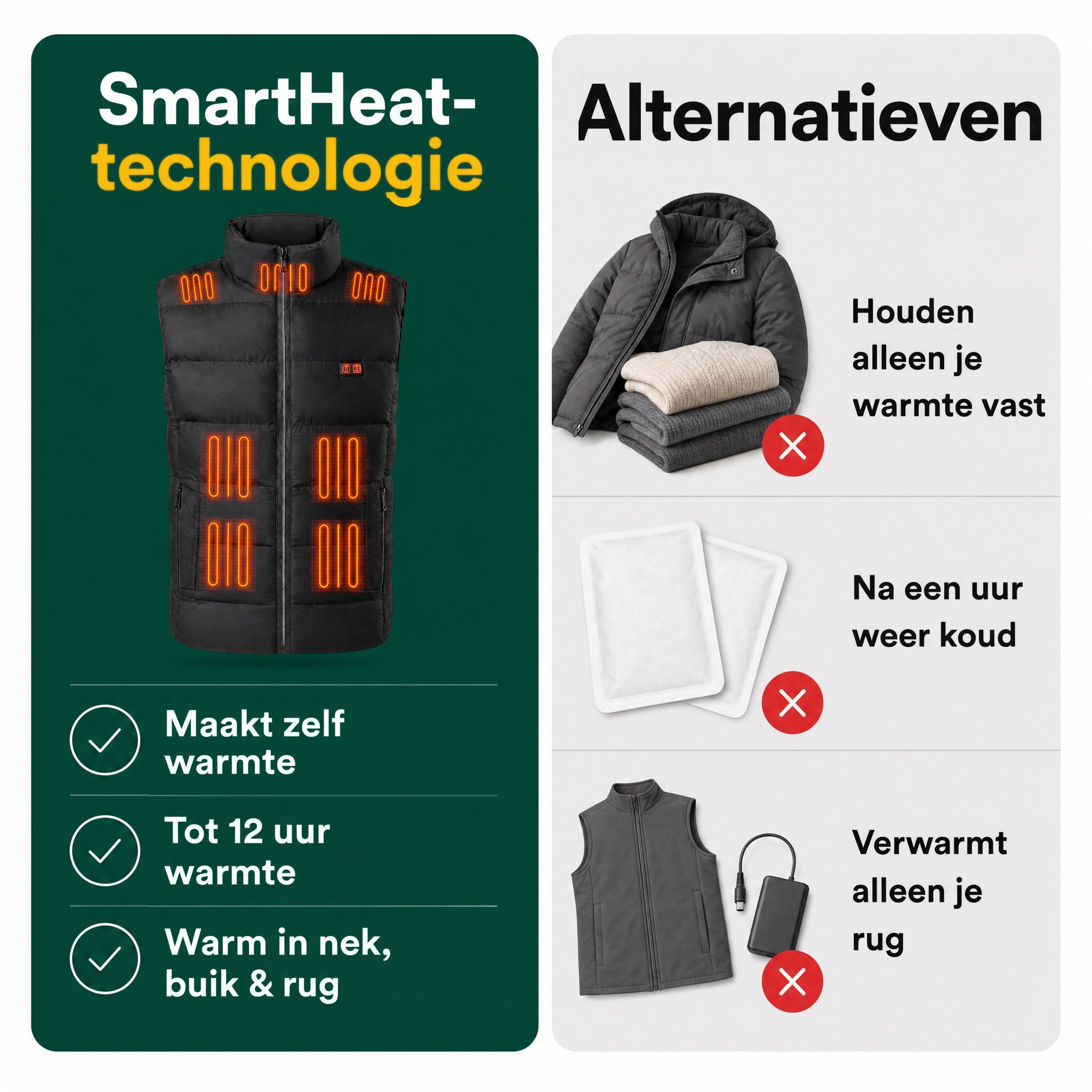 SmartHeat verwarmde bodywarmer vergeleken met de alternatieven