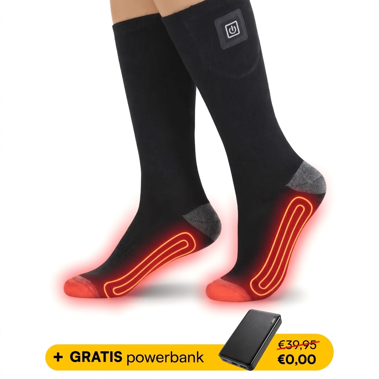 SmartHeat verwarmde sokken in zwart met gratis powerbank