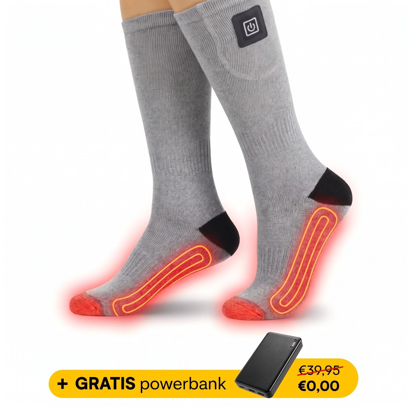 SmartHeat verwarmde sokken in grijs met gratis powerbank